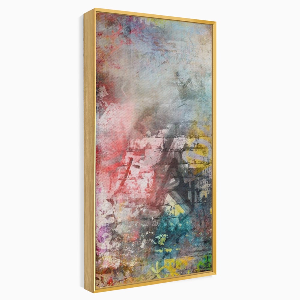 Tablou canvas cu tablou canvas cu arta abstracta si graffiti, in rama de aluminiu auriu